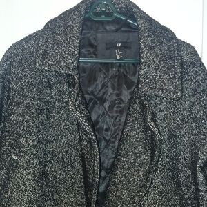 H&M Black and Gray Herringbone Women's Pea Coat